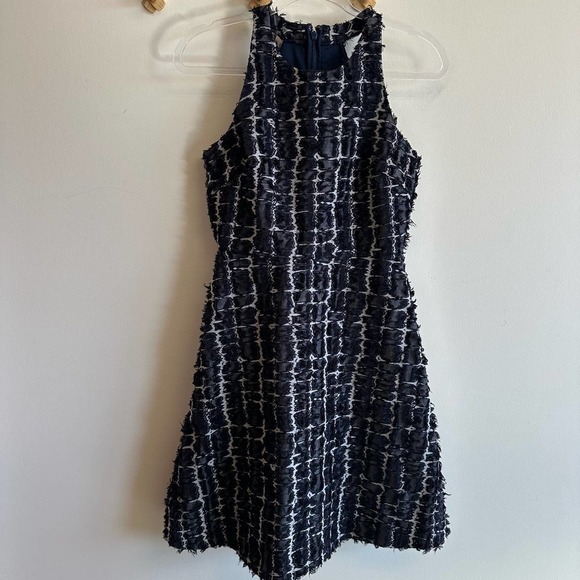 Banana Republic Heritage Collection Dress Blue White Fringe Cotton Size 0 - Picture 2 of 11